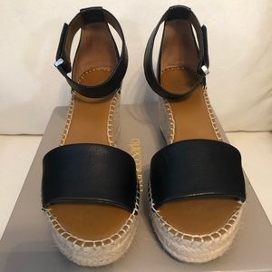 Franco Sarto Clementine Black Ankle Strap Wedge Sandals Size 8M